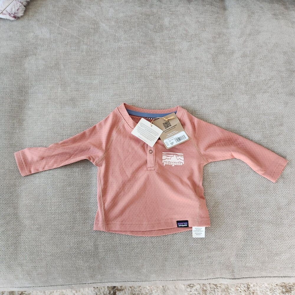 Patagonia 3-6M Fitz Roy Rambler Pink Baby Cap Henley Top NWT